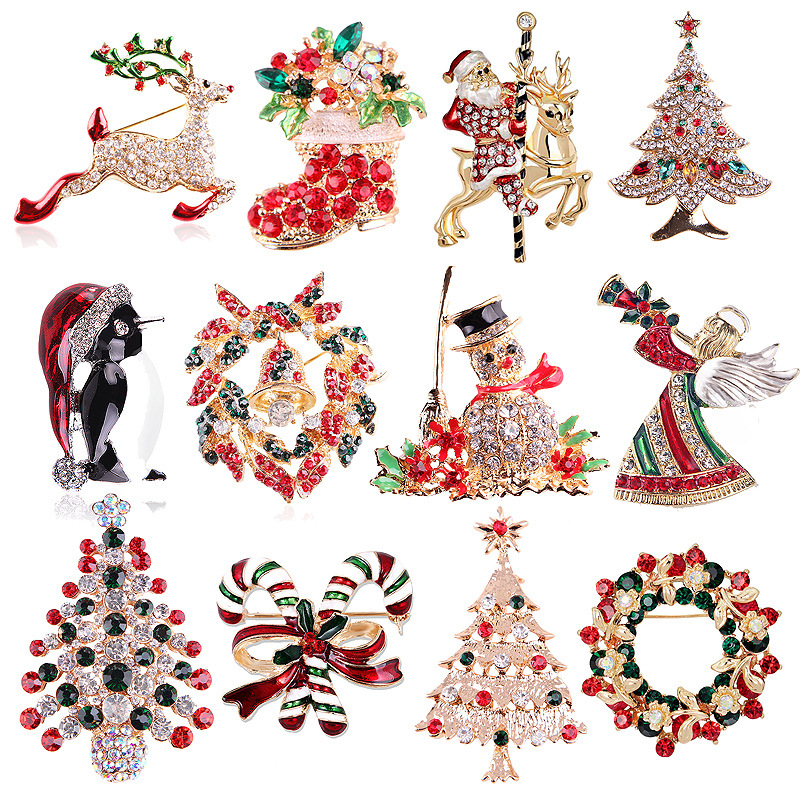 Vintage Collectible Santa - Vintage Rhinestone Christmas Brooch Collection, Xmas